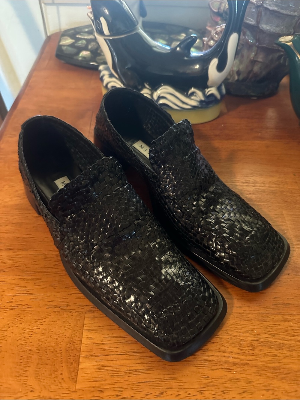 Miista black leather woven loafers size 39